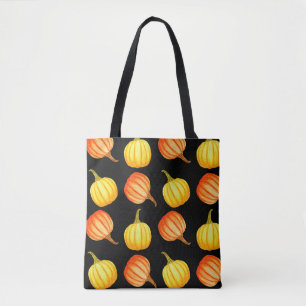 Runder orangefarbener und gelber Kürbis. Wasserko Tasche