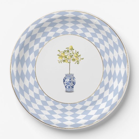 Runder Papier-Teller mit Zitronen-Topiary Pappteller (Vorderseite)