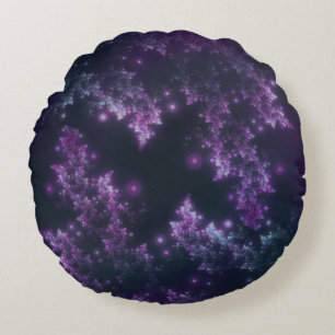 Runder Pillow Fraktal Blätter Violett Glow Rundes Kissen