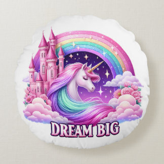 Runder PilloWhimsical Unicorn Burg Regenbogenkisse Rundes Kissen