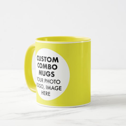 Runder Rahmen 2 x Foto Logo Gelb Custom Combo Tasse (Vorderseite Links)