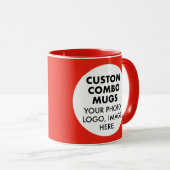 Runder Rahmen 2 x Foto Logo Rot Custom Combo Tasse (VorderseiteRechts)