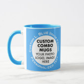 Runder Rahmen 2 x Foto Text Hellblau Benutzerdefin Tasse (Links)