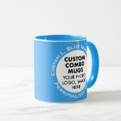Runder Rahmen 2 x Foto Text Hellblau Benutzerdefin Tasse (VorderseiteRechts)