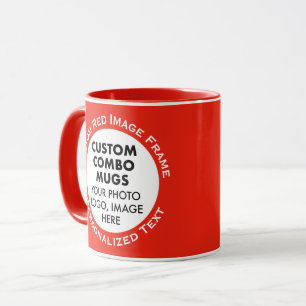 Runder Rahmen 2 x Foto + Text Roter Benutzerdefini Tasse