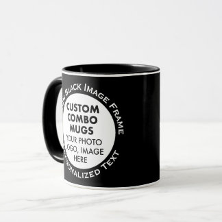 Runder Rahmen 2 x Foto + Text Schwarze Custom-Komb Tasse