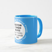 Runder Rahmen Foto + Text Hellblau Benutzerdefinie Tasse (VorderseiteRechts)