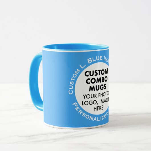 Runder Rahmen Foto + Text Hellblau Benutzerdefinie Tasse (Vorderseite Links)