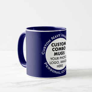 Runder Rahmen Foto + Text Navy Blau Benutzerdefini Tasse