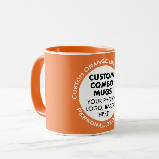Runder Rahmen Foto + Text Orange Benutzerdefiniert Tasse (Vorderseite Links)