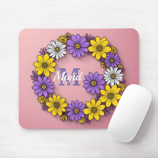 Runder Ring von Blume auf rosa/Monogramm Mousepad (Mit Mouse)