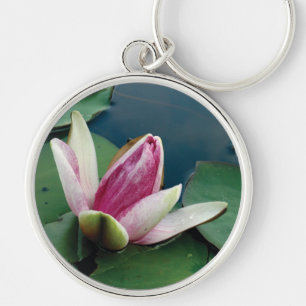 Runder Schlüsselanhänger mit Foto einer rosa Lotus
