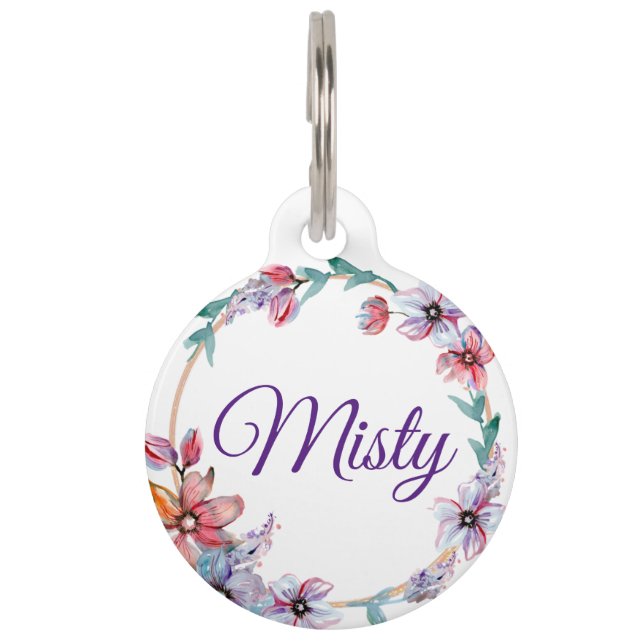 Runder Tag am Blumenrand Haustiermarke (Vorderseite)