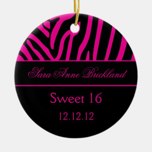 Runder Verzierungs-Pink-Schwarzeszebra-Bonbon 16 Keramik Ornament (Vorne)