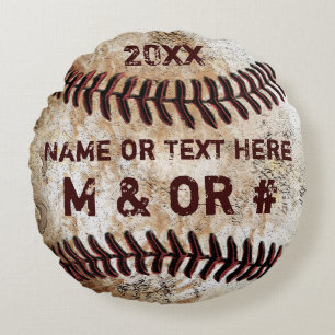 Runder Vintager Baseball-Pilz 3 PERSONALISIERTER T Rundes Kissen