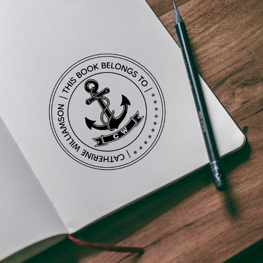Runder Vintager nautischer Anker Dieses Buch gehör Gummistempel