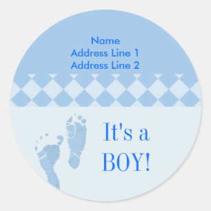 Rundes Adressetikett Blaue Babyfüße Babyparty Runder Aufkleber