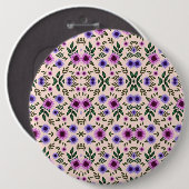 Rundes Blumenmuster mit Lila, Rosa und Blau  Button (Vorne & Hinten)