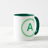Rundes Buchstabenalphabet Grünkreis-Design Tasse (VorderseiteRechts)