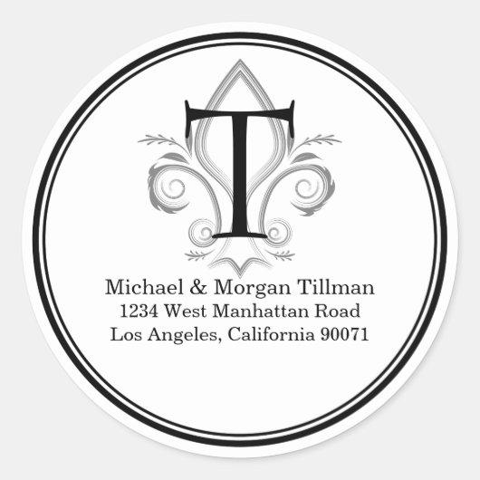 Rundes einfaches Etikett Flecker Monogram Address Runder Aufkleber (Vorderseite)