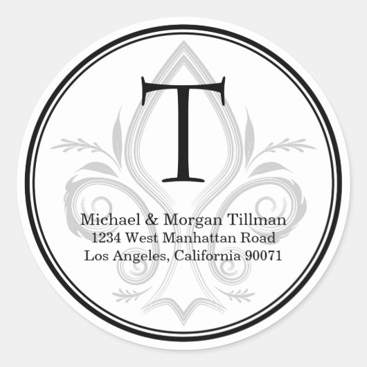 Rundes einfaches Etikett Flecker Monogram Address Runder Aufkleber (Vorderseite)