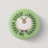 Rundes flauschiges Schaf Cartoon Button (Vorderseite)