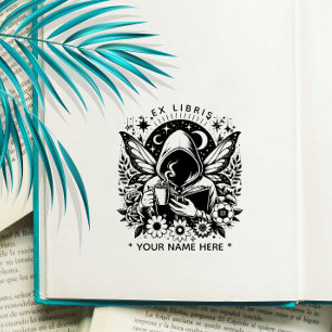 Rundes Florales Fantasie-Schmetterling Ex-Libris-S Gummistempel