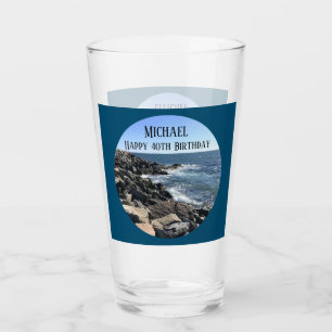 Rundes Foto von Ocean Shore Blue Sea 40 Geburtstag Glas