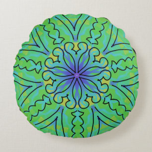 Rundes Jimette Design Mandala Kissen in Grün und S