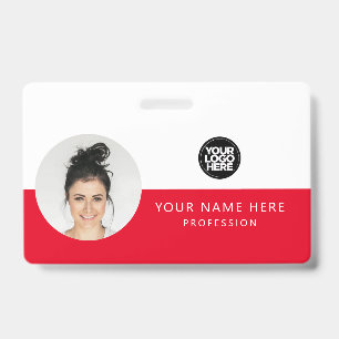 Rundes Mitarbeiterfoto, QR-Code, Logo, Name Ausweis