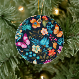 Rundes Ornament mit lebendigem Blumendesign 