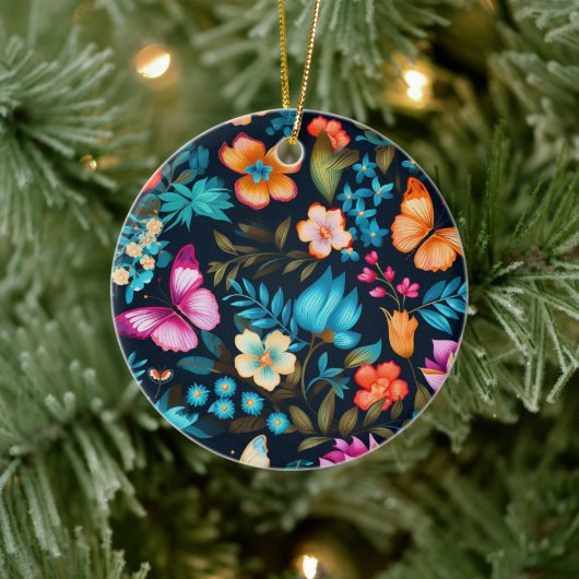 Rundes Ornament mit lebendigem Blumendesign  (Baum)