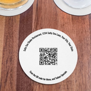 Rundes Restaurant-QR-Code-Menü und Angebote Runder Pappuntersetzer
