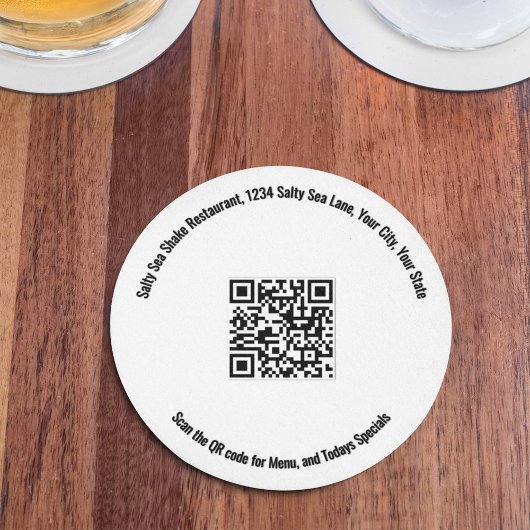 Rundes Restaurant-QR-Code-Menü und Angebote Runder Pappuntersetzer