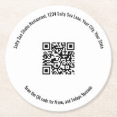 Rundes Restaurant-QR-Code-Menü und Angebote Runder Pappuntersetzer (Vorderseite)