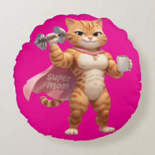 Rundes Rosa-Katzen-Kissen fürs Fitnessstudio – Süß Kissen