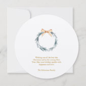 Rundes Weihnachtskarte mit goldenem Schriftzug und Einladung (Rückseite)
