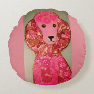 Rundes Wurfs-Kissen (16 Zoll) mit rosa Pudel-Hund Kissen