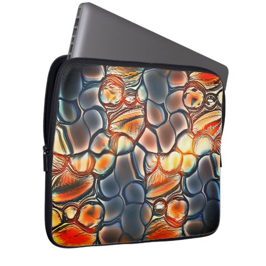 Rundförmige Formen in gebranntem Zyan und Orange Laptopschutzhülle (Vorne Rechts)