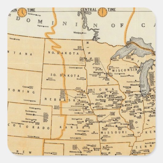 Rundfunkstationen der Vereinigten Staaten Quadratischer Aufkleber (Vorderseite)