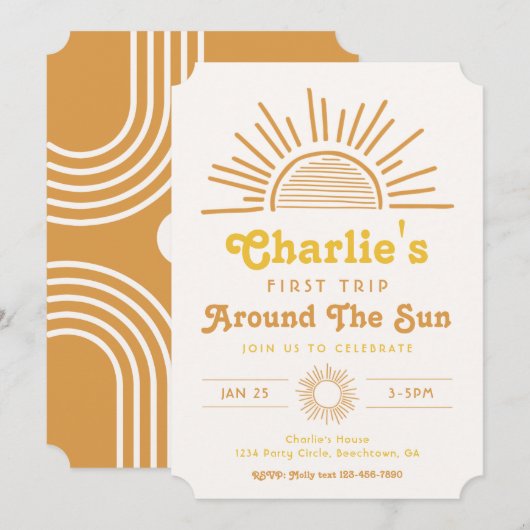 Rundgang durch die Sonne | Boho Birthday Einladung (Vorne/Hinten)