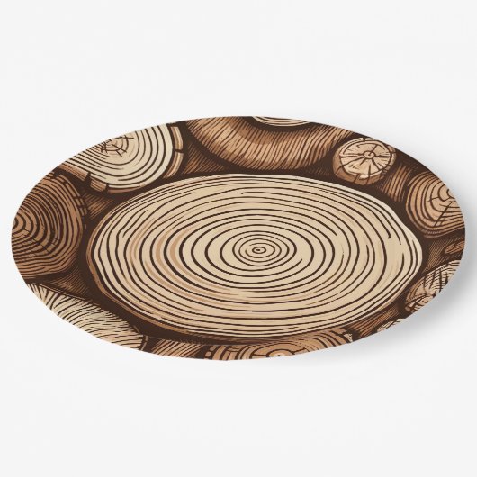 Rundholzbaumholz-Holzwald Pappteller (Schrägansicht)