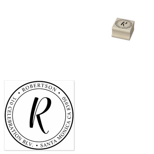 Rundkalligraphie-Monogramm-Rücksendeadresse Gummistempel (Stempel)