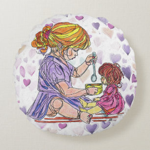 Rundkissen Kleine Mädchen und Babydoll Rundes Kissen