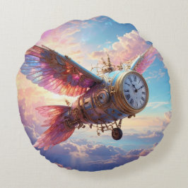 Rundkissen mit fantastischem Flügel mit Uhrengesic Rundes Kissen