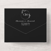 Rundklassische Schwarz-Weiß-Monogramm-Hochzeit All In One Einladung (Rückseite)