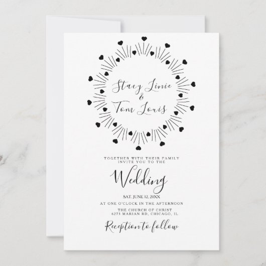 Rundkreisblatt Schwarze Hand Drawn Frame Wedding Einladung (Vorderseite)