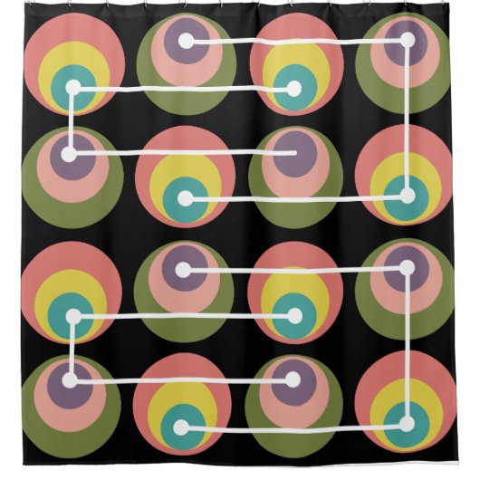 Rundkreise des mittleren Jahrhunderts mehrfarbig Duschvorhang (Vorderseite)