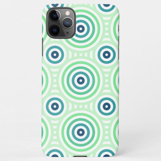Rundkreisgeometrisches Muster in grün und blau iPhone Hülle (Rückseite)