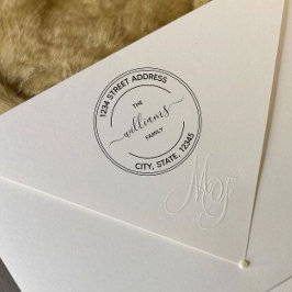 RundLogo | Rücksendeadresse von Familiennamen Gummistempel